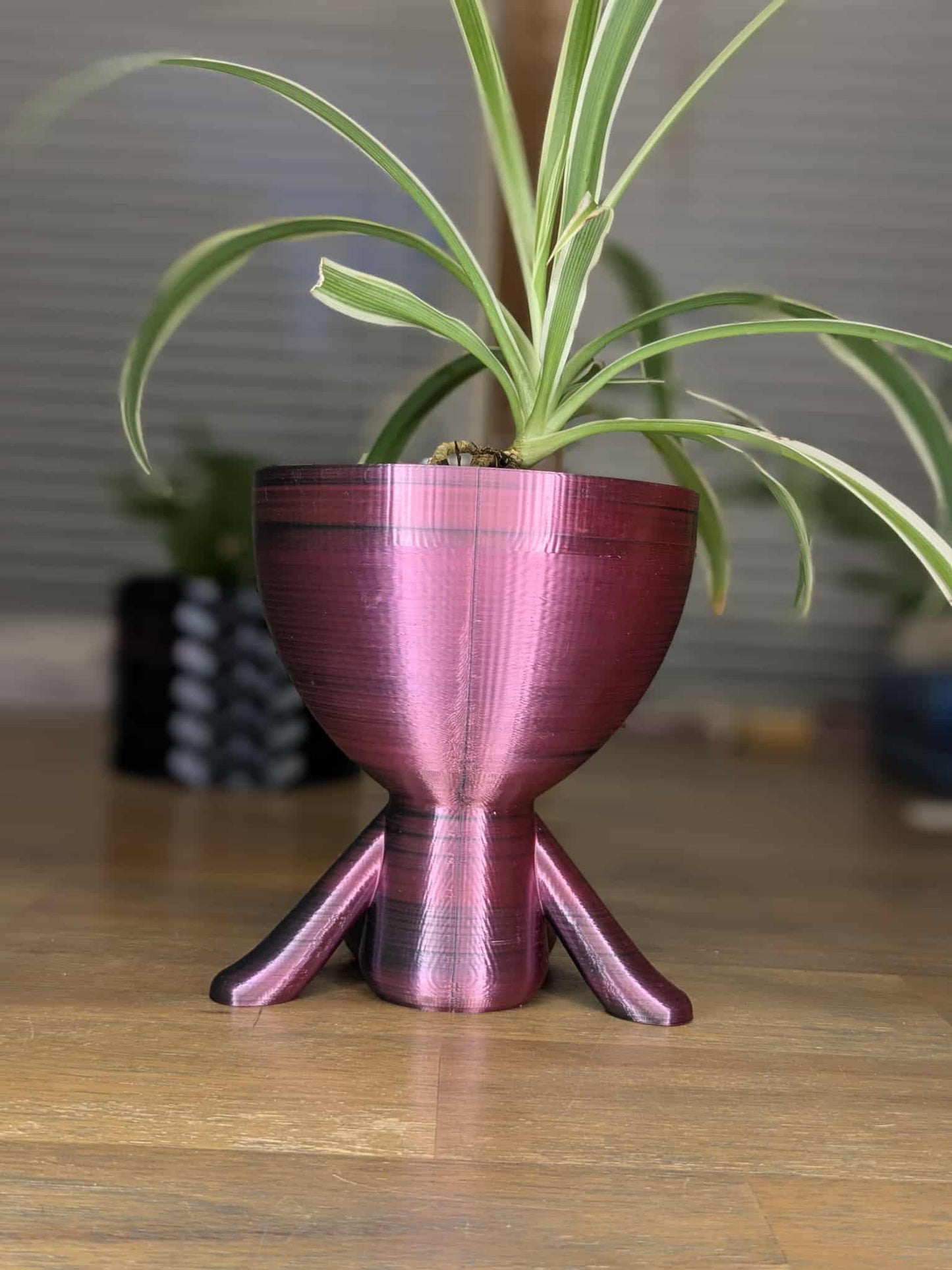 3D Printed Lounging Planter - Relaxed Pose Pot with Legs - Red Black Silk Finish - Unique Indoor Plant Holder