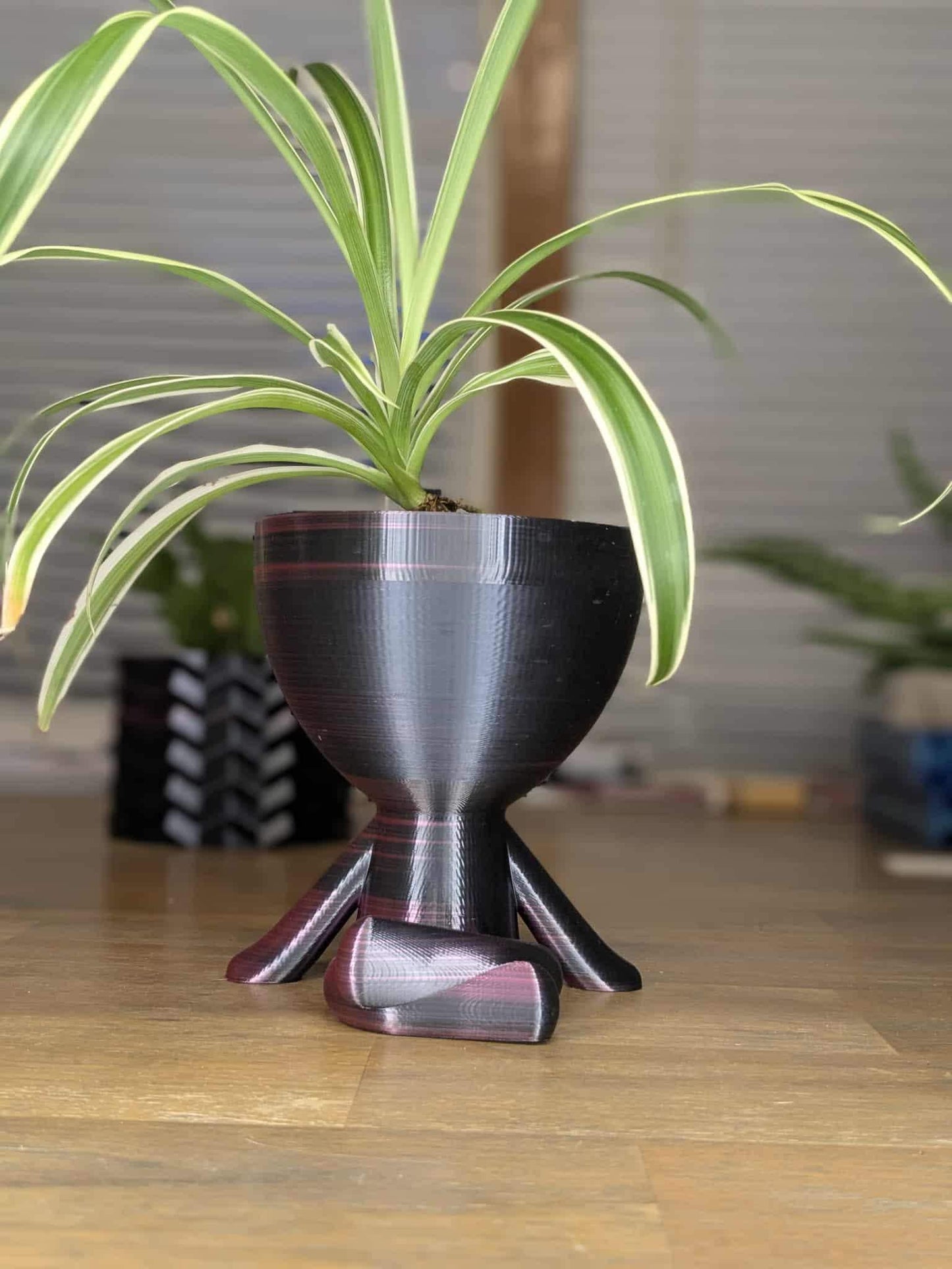 3D Printed Lounging Planter - Relaxed Pose Pot with Legs - Red Black Silk Finish - Unique Indoor Plant Holder