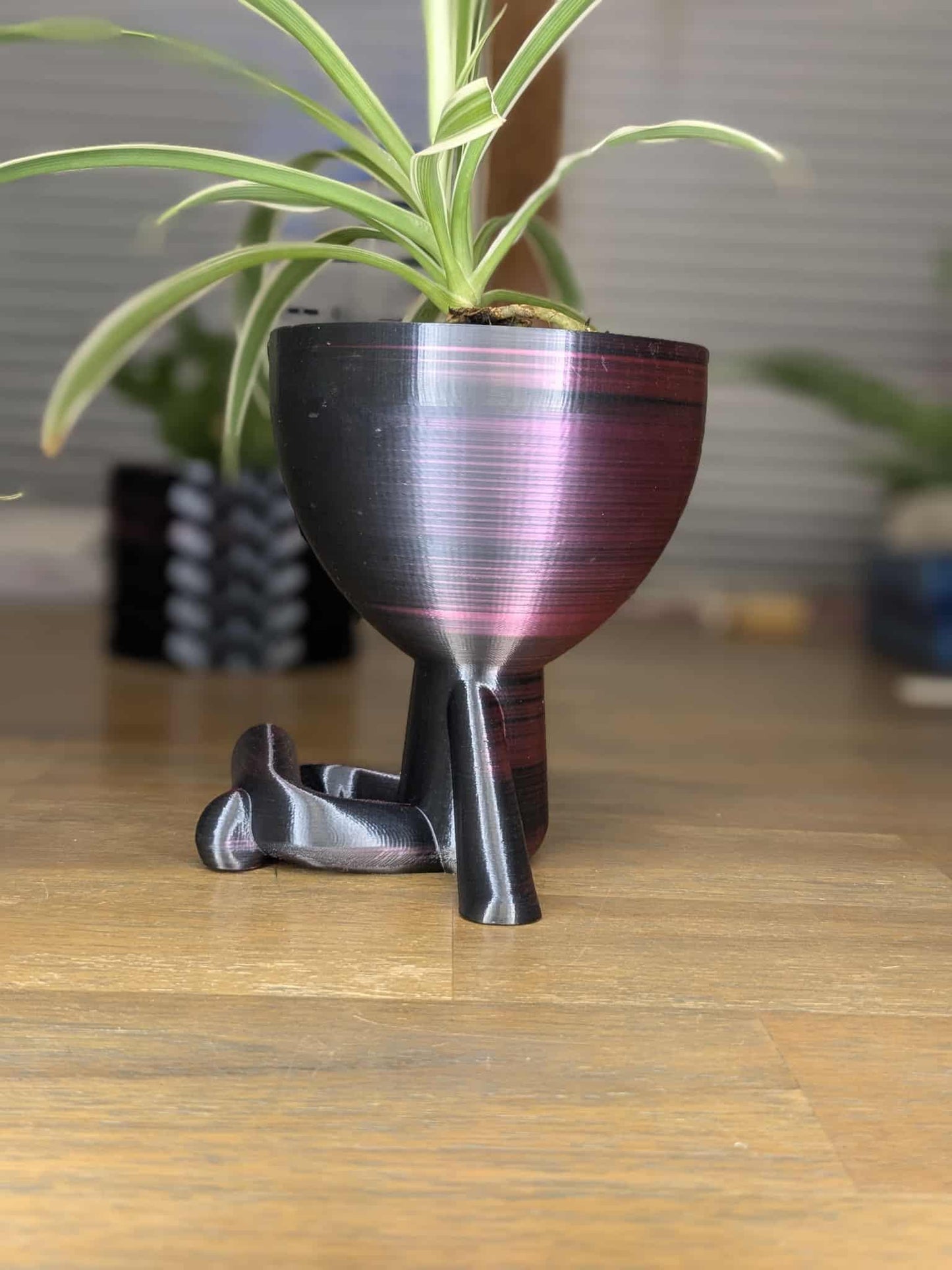3D Printed Lounging Planter - Relaxed Pose Pot with Legs - Red Black Silk Finish - Unique Indoor Plant Holder