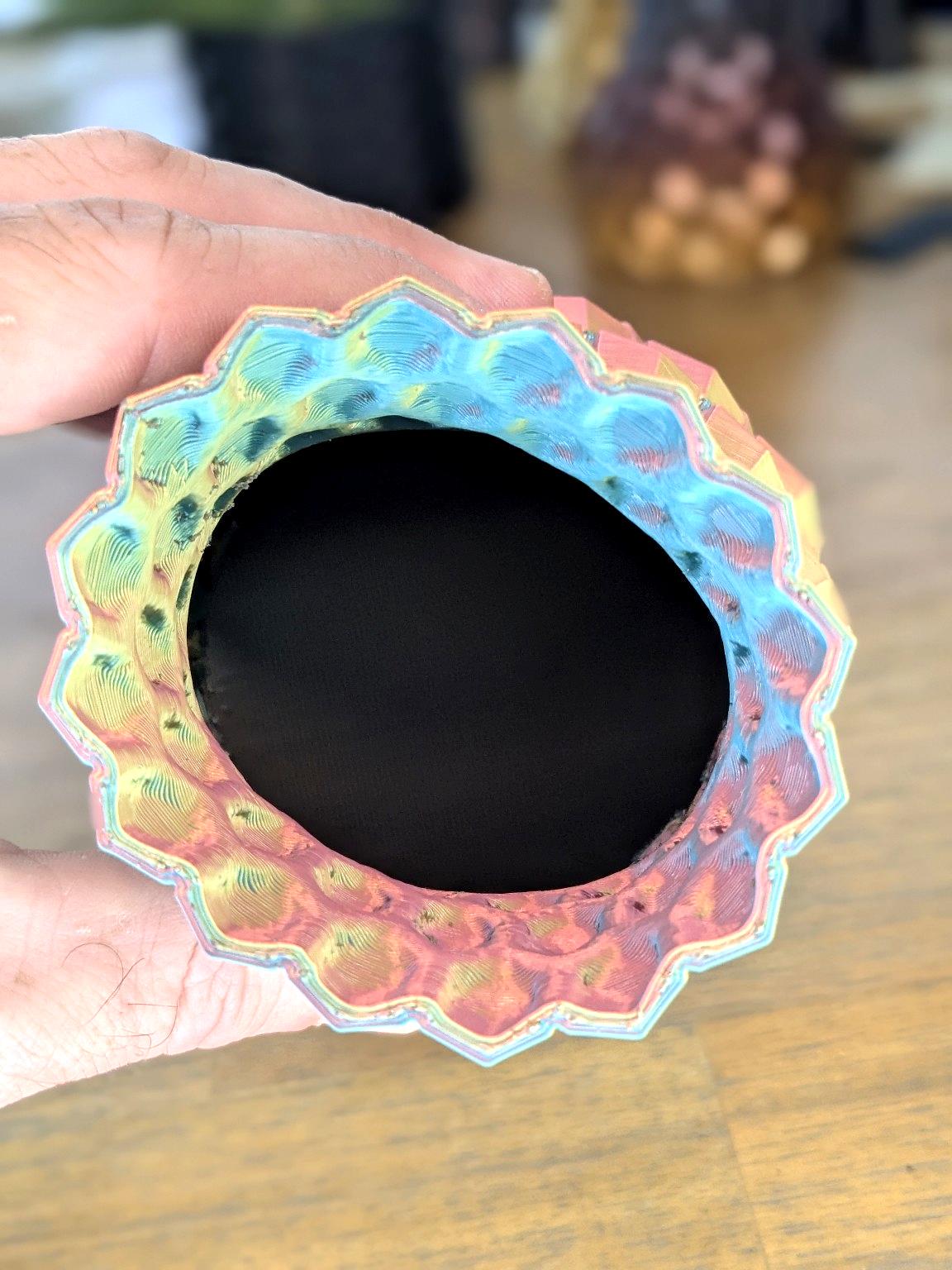Geometric Prism Vase – Rainbow Hex Pattern – 3D Printed Multicolor Decor by Lithic Lab