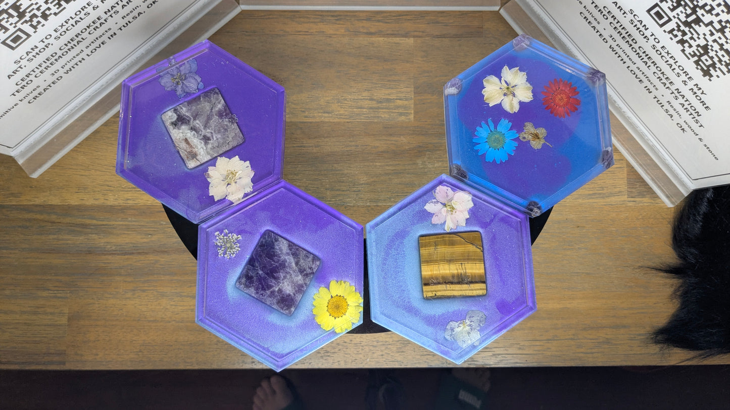 HexaBloom Crystal Coaster Set