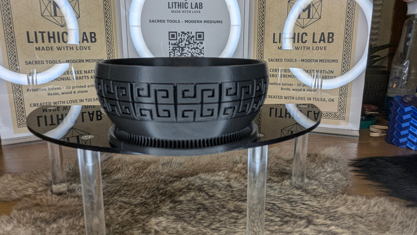 The Labyrinth Vessel – Matte Black Planter or Offering Bowl (4.5 in)