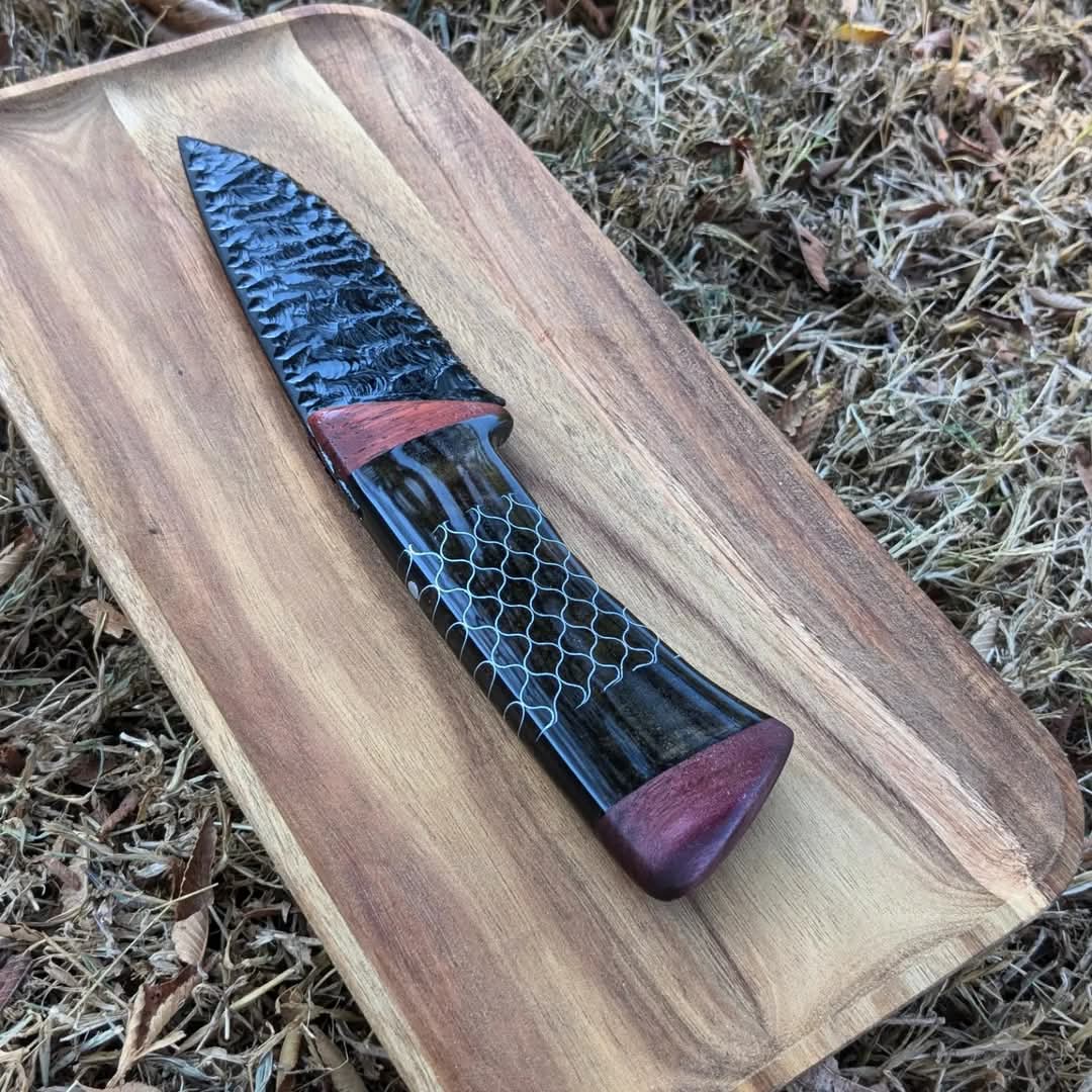 Obsidian Ember – 8" Handcrafted Ceremonial Blade with Resin & Walnut Handle