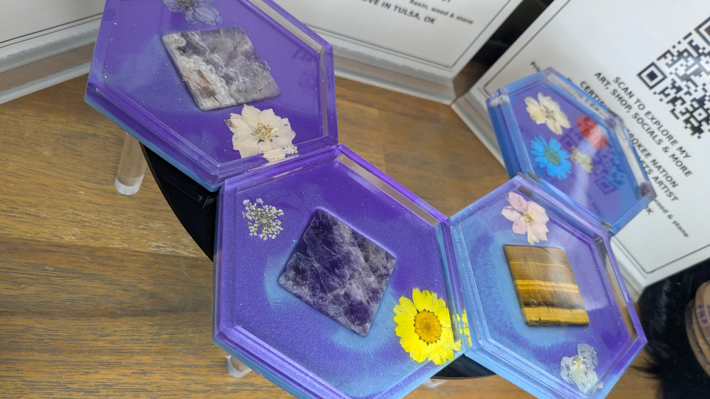 HexaBloom Crystal Coaster Set