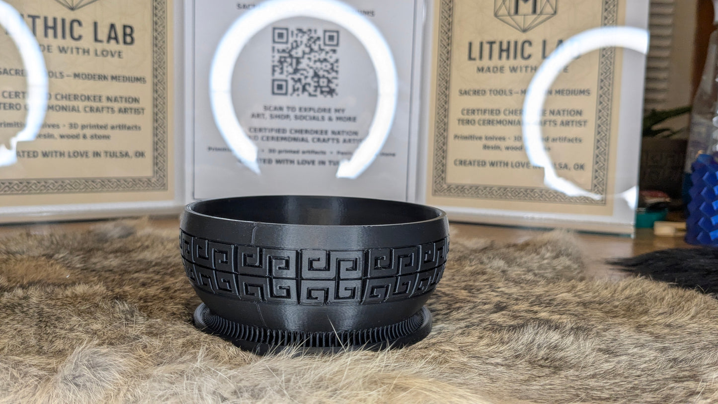 The Labyrinth Vessel – Matte Black Planter or Offering Bowl (4.5 in)