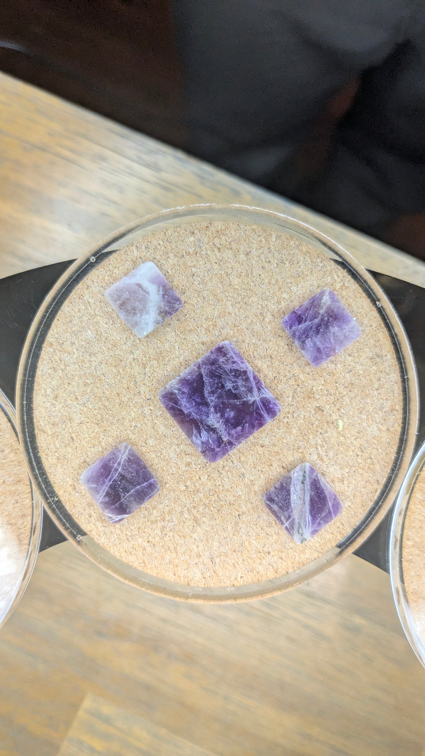 Stone Grid Coaster Set — Crystal-Embedded Resin Discs with Amethyst & Tiger’s Eye (Set of 4)