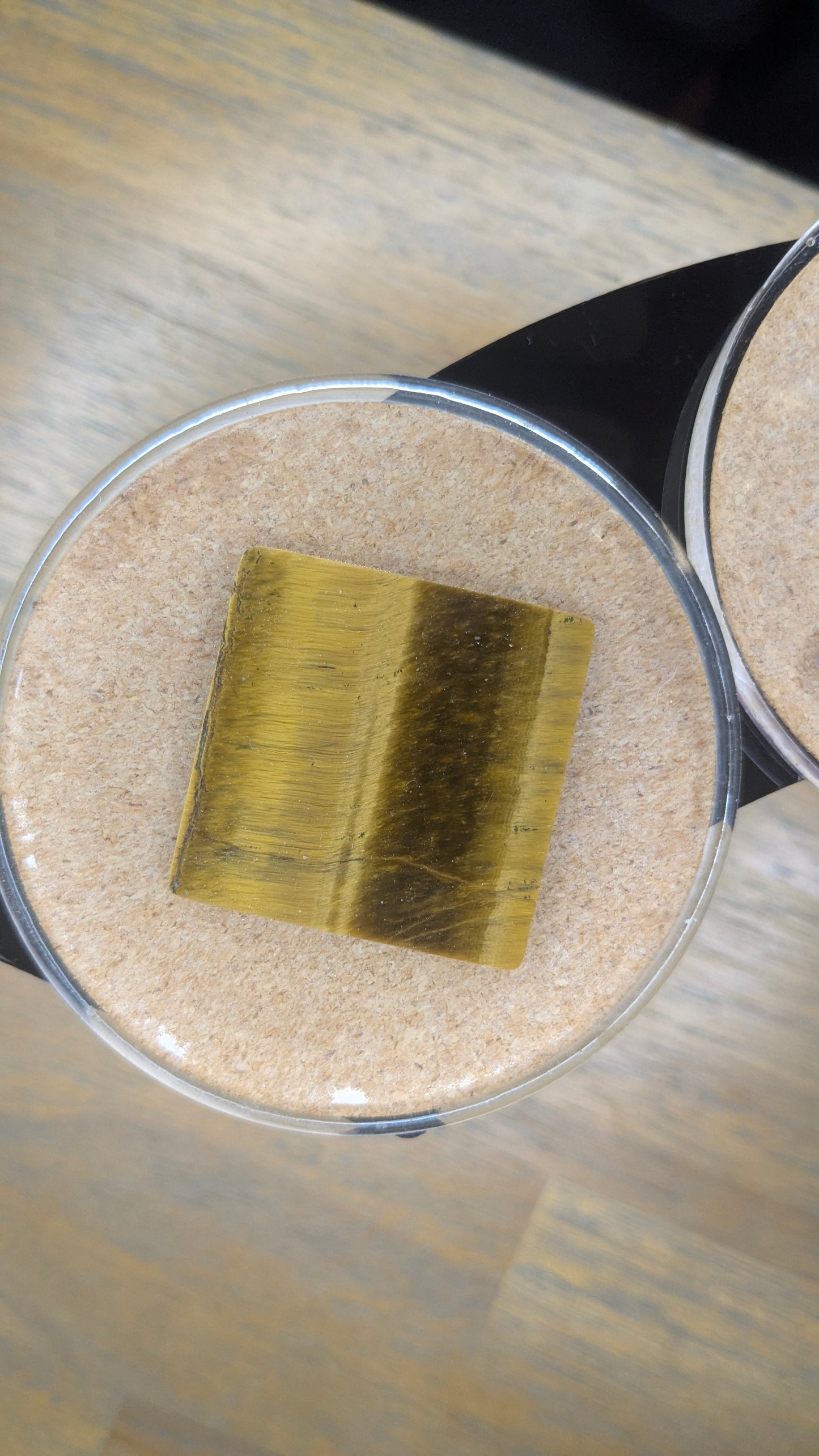 Stone Grid Coaster Set — Crystal-Embedded Resin Discs with Amethyst & Tiger’s Eye (Set of 4)