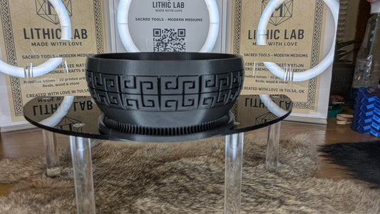 The Labyrinth Vessel – Matte Black Planter or Offering Bowl (4.5 in)